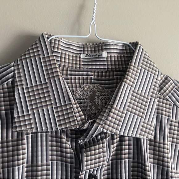 Bugatchi Men’s Dress Shirt  Pretty brown & black check/square pattern - Picture 9 of 9
